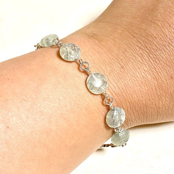 2/$20, Pale Green Prehnite Bracelet, Genuine Gemstone + Paw Print Heartbeat - Picture 8 of 11